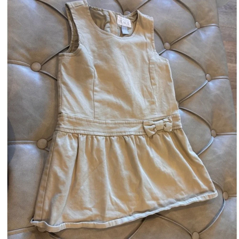 The Childrens Place Khaki School‎ Uniform Jumper Dress Girls Size 5 Bow